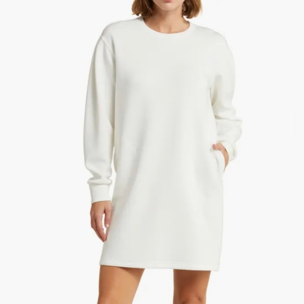 SPANX AirEssentials Long Sleeve Crew Neck Dress in White, size Medium, NWOT